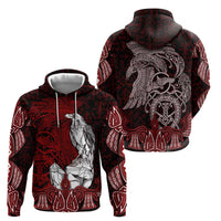 Raven and Serpent Norse Mythology Hoodie Red and White Viking Line Art