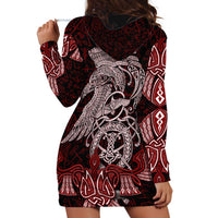 Raven and Serpent Norse Mythology Hoodie Dress Red and White Viking Line Art