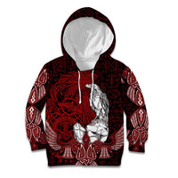Raven and Serpent Norse Mythology Kid Hoodie Red and White Viking Line Art