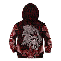 Raven and Serpent Norse Mythology Kid Hoodie Red and White Viking Line Art