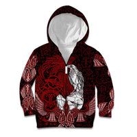 Raven and Serpent Norse Mythology Kid Hoodie Red and White Viking Line Art