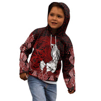 Raven and Serpent Norse Mythology Kid Hoodie Red and White Viking Line Art