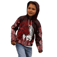 Raven and Serpent Norse Mythology Kid Hoodie Red and White Viking Line Art