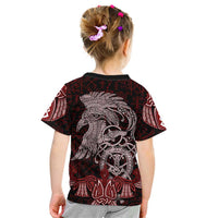 Raven and Serpent Norse Mythology Kid T Shirt Red and White Viking Line Art
