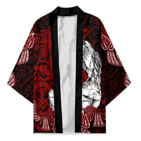Raven and Serpent Norse Mythology Kimono Red and White Viking Line Art