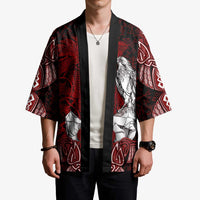 Raven and Serpent Norse Mythology Kimono Red and White Viking Line Art