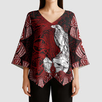 Raven and Serpent Norse Mythology Kimono Sleeve Blouse Red and White Viking Line Art