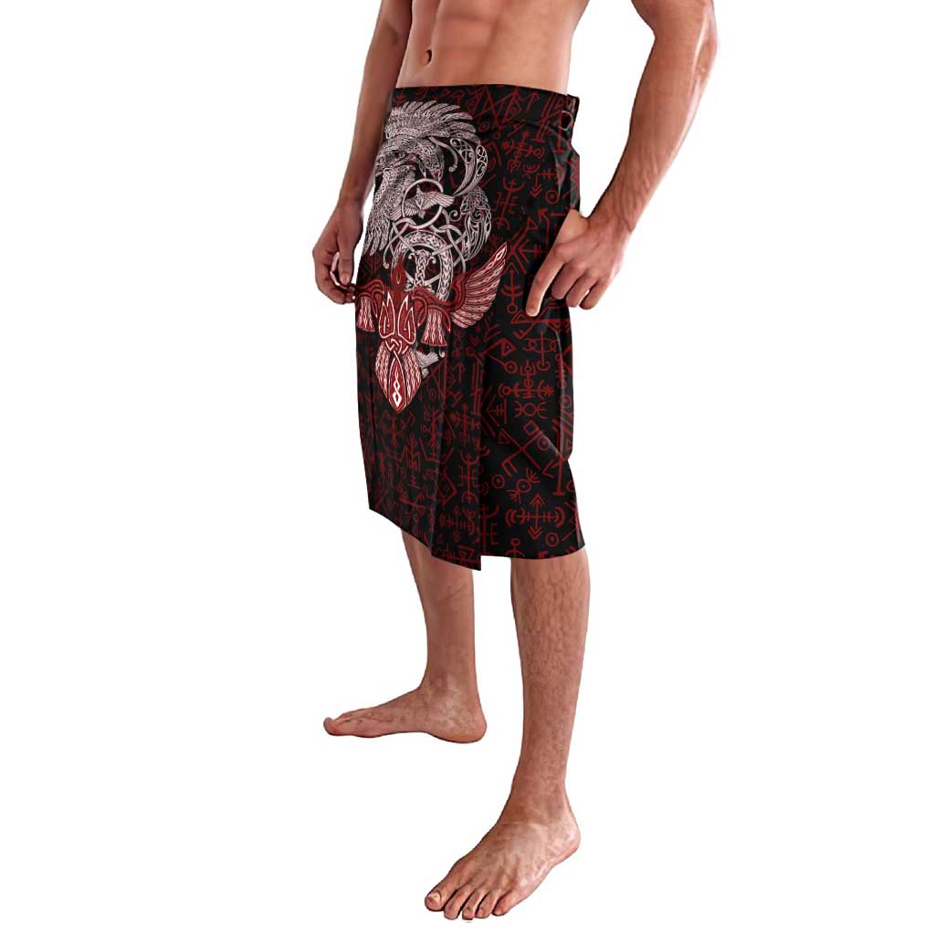 Raven and Serpent Norse Mythology Lavalava Red and White Viking Line Art