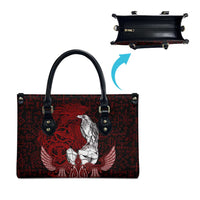 Raven and Serpent Norse Mythology Leather Bag Red and White Viking Line Art