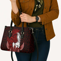 Raven and Serpent Norse Mythology Leather Bag Red and White Viking Line Art