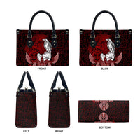 Raven and Serpent Norse Mythology Leather Bag Red and White Viking Line Art