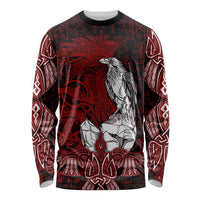 Raven and Serpent Norse Mythology Long Sleeve Shirt Red and White Viking Line Art