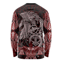 Raven and Serpent Norse Mythology Long Sleeve Shirt Red and White Viking Line Art