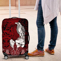 Raven and Serpent Norse Mythology Luggage Cover Red and White Viking Line Art