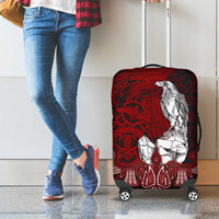 Raven and Serpent Norse Mythology Luggage Cover Red and White Viking Line Art