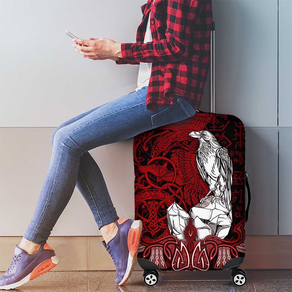 Raven and Serpent Norse Mythology Luggage Cover Red and White Viking Line Art
