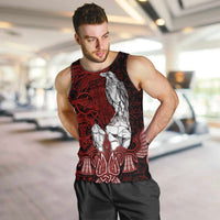 Raven and Serpent Norse Mythology Men Tank Top Red and White Viking Line Art