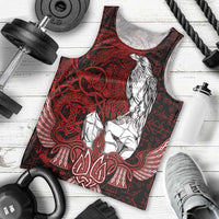 Raven and Serpent Norse Mythology Men Tank Top Red and White Viking Line Art
