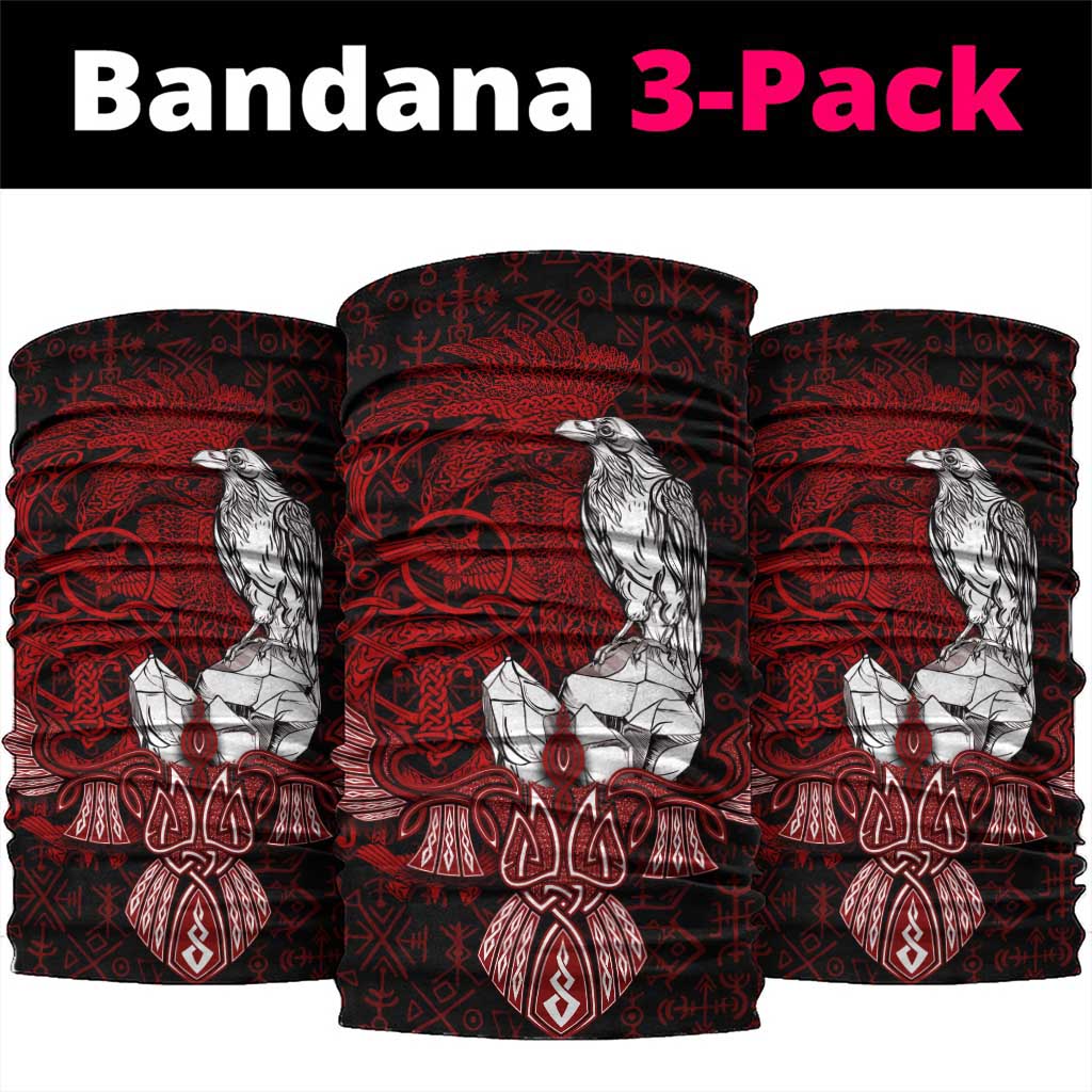 Raven and Serpent Norse Mythology Neck Gaiter Red and White Viking Line Art