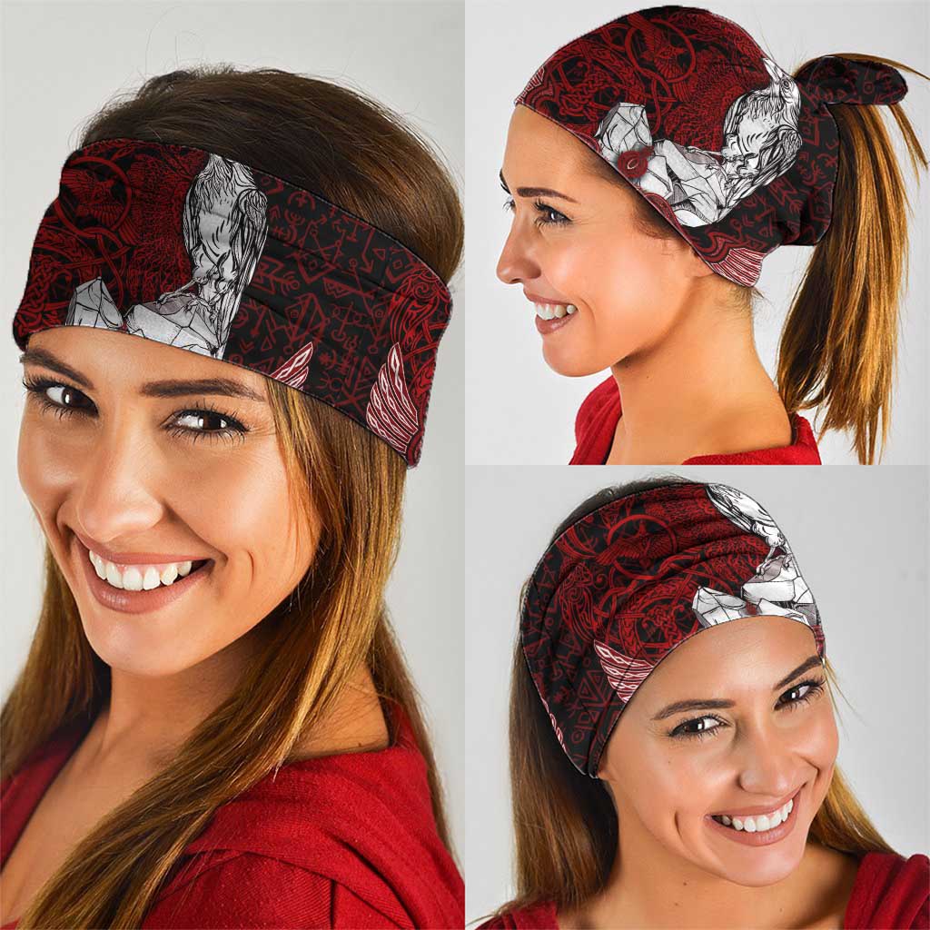 Raven and Serpent Norse Mythology Neck Gaiter Red and White Viking Line Art