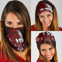 Raven and Serpent Norse Mythology Neck Gaiter Red and White Viking Line Art