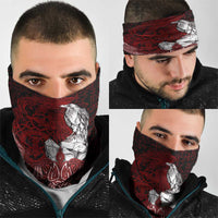 Raven and Serpent Norse Mythology Neck Gaiter Red and White Viking Line Art