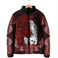 Raven and Serpent Norse Mythology Padded Jacket Red and White Viking Line Art