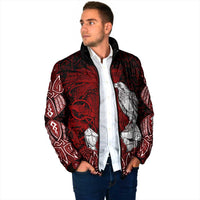 Raven and Serpent Norse Mythology Padded Jacket Red and White Viking Line Art