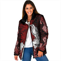 Raven and Serpent Norse Mythology Padded Jacket Red and White Viking Line Art