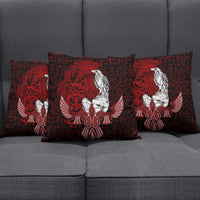 Raven and Serpent Norse Mythology Pillow Cover Red and White Viking Line Art