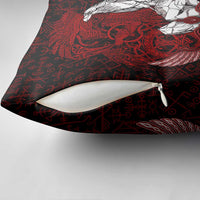 Raven and Serpent Norse Mythology Pillow Cover Red and White Viking Line Art
