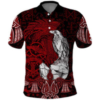 Raven and Serpent Norse Mythology Polo Shirt Red and White Viking Line Art