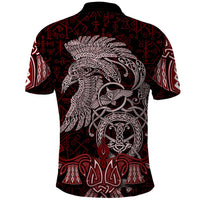Raven and Serpent Norse Mythology Polo Shirt Red and White Viking Line Art