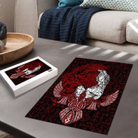 Raven and Serpent Norse Mythology Puzzle Red and White Viking Line Art