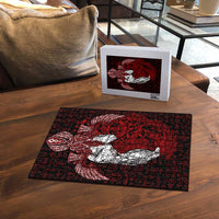 Raven and Serpent Norse Mythology Puzzle Red and White Viking Line Art
