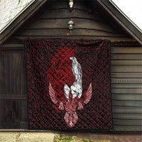 Raven and Serpent Norse Mythology Quilt Red and White Viking Line Art