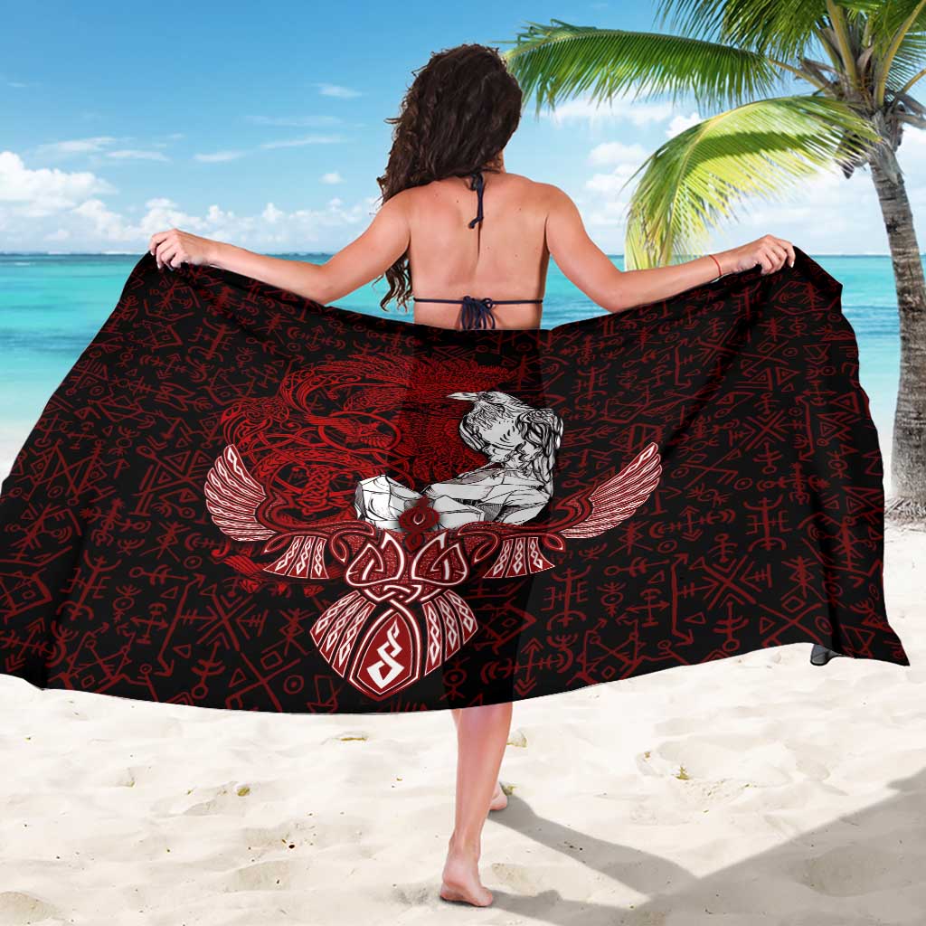 Raven and Serpent Norse Mythology Sarong Red and White Viking Line Art