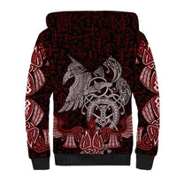 Raven and Serpent Norse Mythology Sherpa Hoodie Red and White Viking Line Art