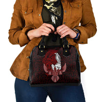 Raven and Serpent Norse Mythology Shoulder Handbag Red and White Viking Line Art
