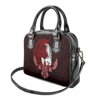 Raven and Serpent Norse Mythology Shoulder Handbag Red and White Viking Line Art