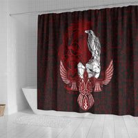 Raven and Serpent Norse Mythology Shower Curtain Red and White Viking Line Art