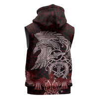 Raven and Serpent Norse Mythology Sleeveless Hoodie Red and White Viking Line Art