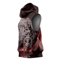 Raven and Serpent Norse Mythology Sleeveless Hoodie Red and White Viking Line Art