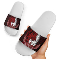 Raven and Serpent Norse Mythology Slide Sandals Red and White Viking Line Art
