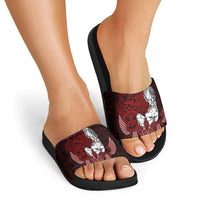 Raven and Serpent Norse Mythology Slide Sandals Red and White Viking Line Art