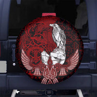 Raven and Serpent Norse Mythology Spare Tire Cover Red and White Viking Line Art