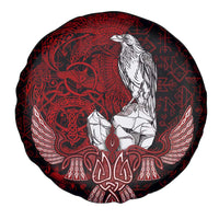 Raven and Serpent Norse Mythology Spare Tire Cover Red and White Viking Line Art