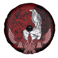 Raven and Serpent Norse Mythology Spare Tire Cover Red and White Viking Line Art