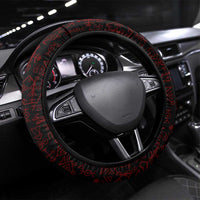 Raven and Serpent Norse Mythology Steering Wheel Cover Red and White Viking Line Art