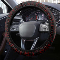 Raven and Serpent Norse Mythology Steering Wheel Cover Red and White Viking Line Art